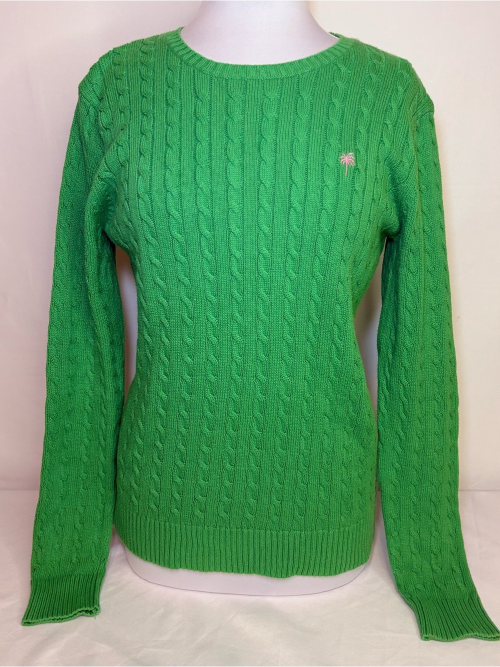 Lilly Pulitzer Kelly Green Cable Knit Crewneck Sweater